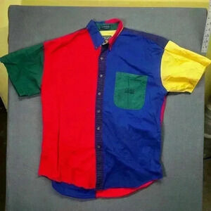 Chaps Ralph Lauren 90’s Vintage Colorblock Button Shirt Mens L Dad Cool 1052